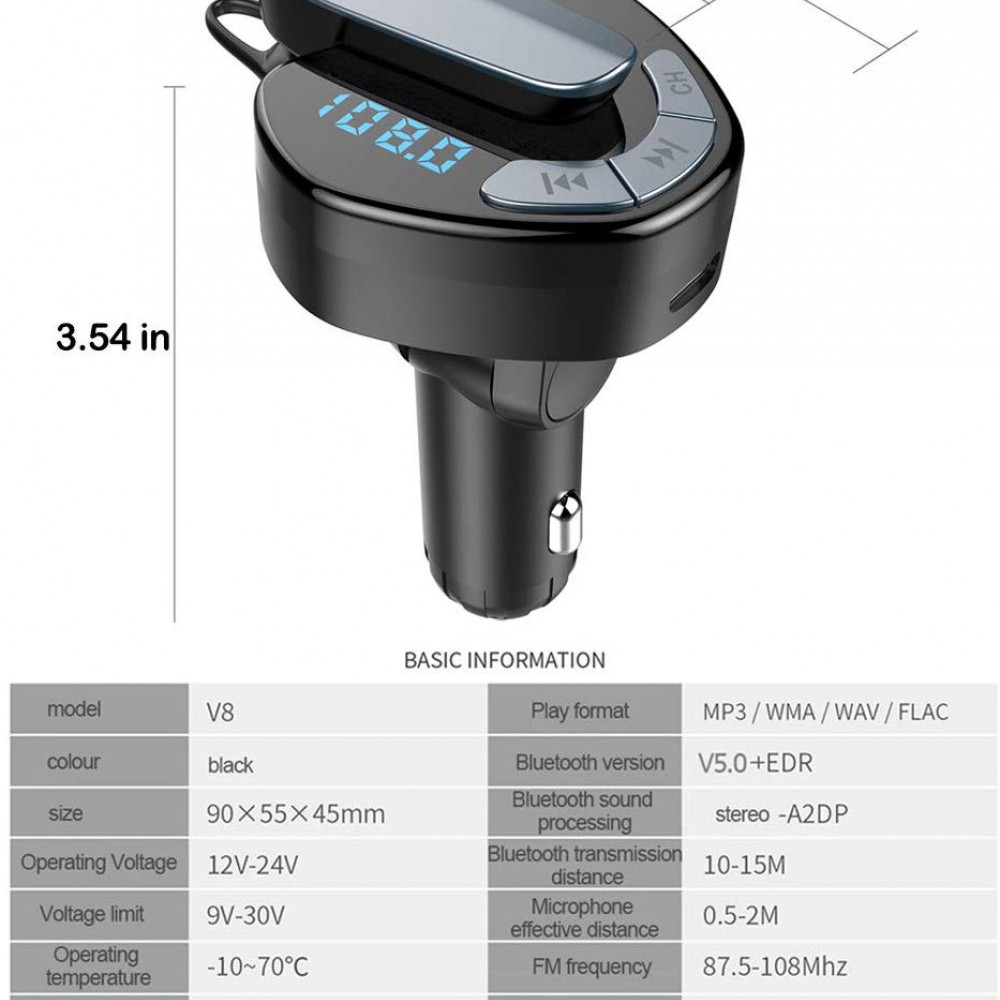 Ασύρματος Πομπός Handsfree με Ακουστικό Bluetooth & USB Φορτιστής Αυτοκινήτου - Micro SD - TF, USB, MP3 Player με LCD Οθόνη - Car FM Transmitter